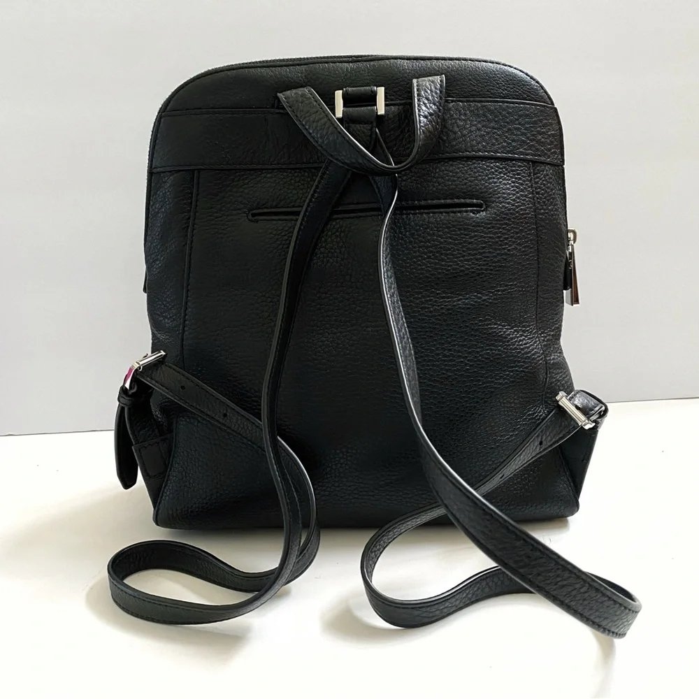 SILVER HARDWARE MICHAEL KORS BLACK RHEA SLIM PEBBLED LEATHER BACKPACK PURSE - Picture 5 of 9